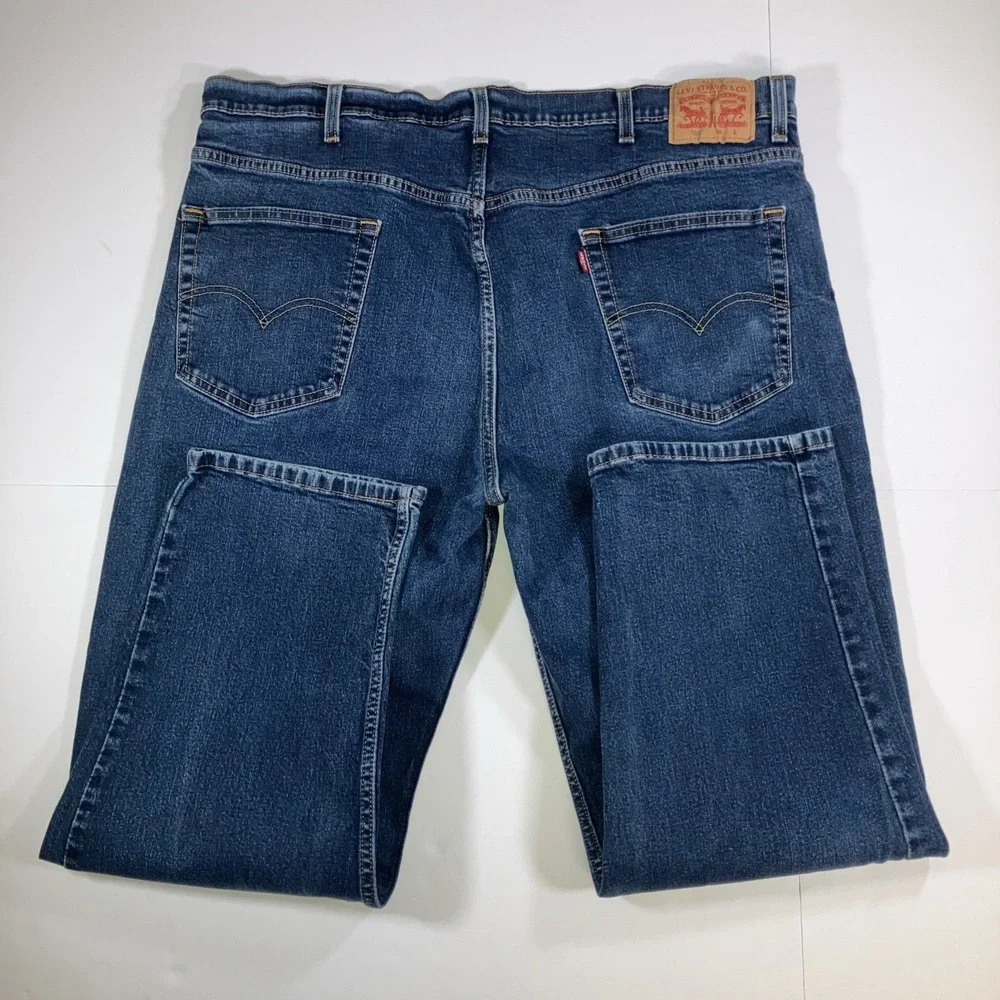 Levi's 550 Relaxed‎ Fit Jeans Mens 46x30 Dark Wash Blue Tapered Stretch Denim